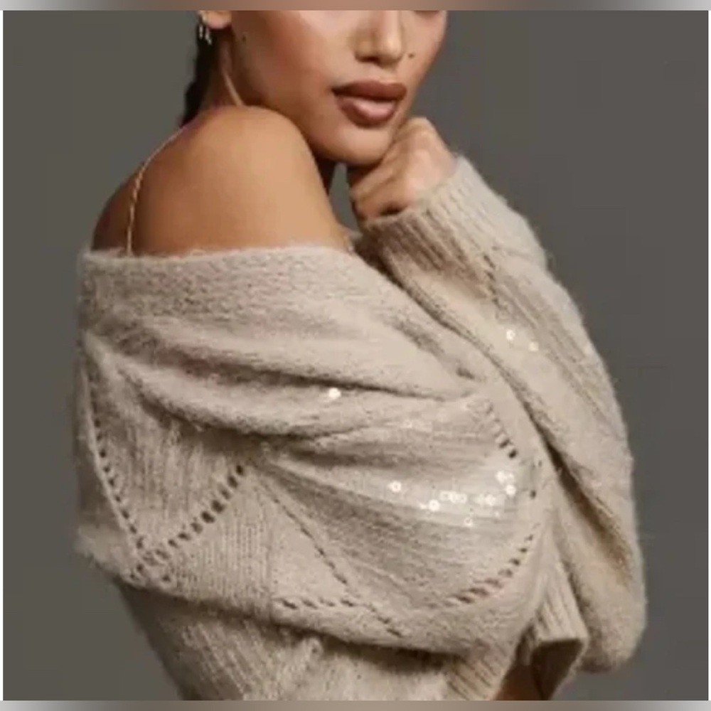 Anthropologie Maeve NEW Cropped Sequin Cardigan/Shrug Sweater OS